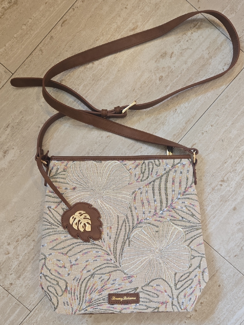 Tommy Bahama Floral Jute Metallic Accent Crossbody Bag